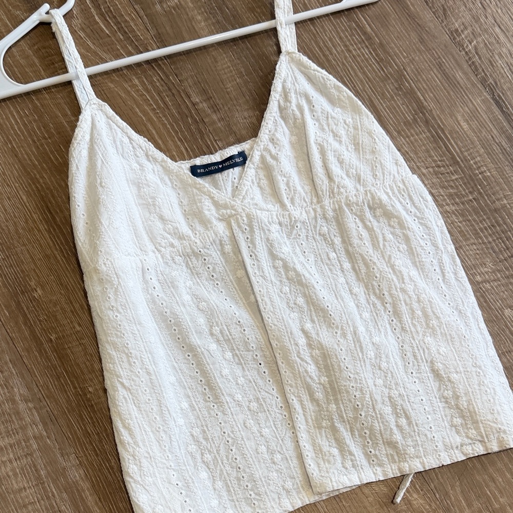 Brandy Melville White Eyelet V-Neck Spaghetti Strap Cami
